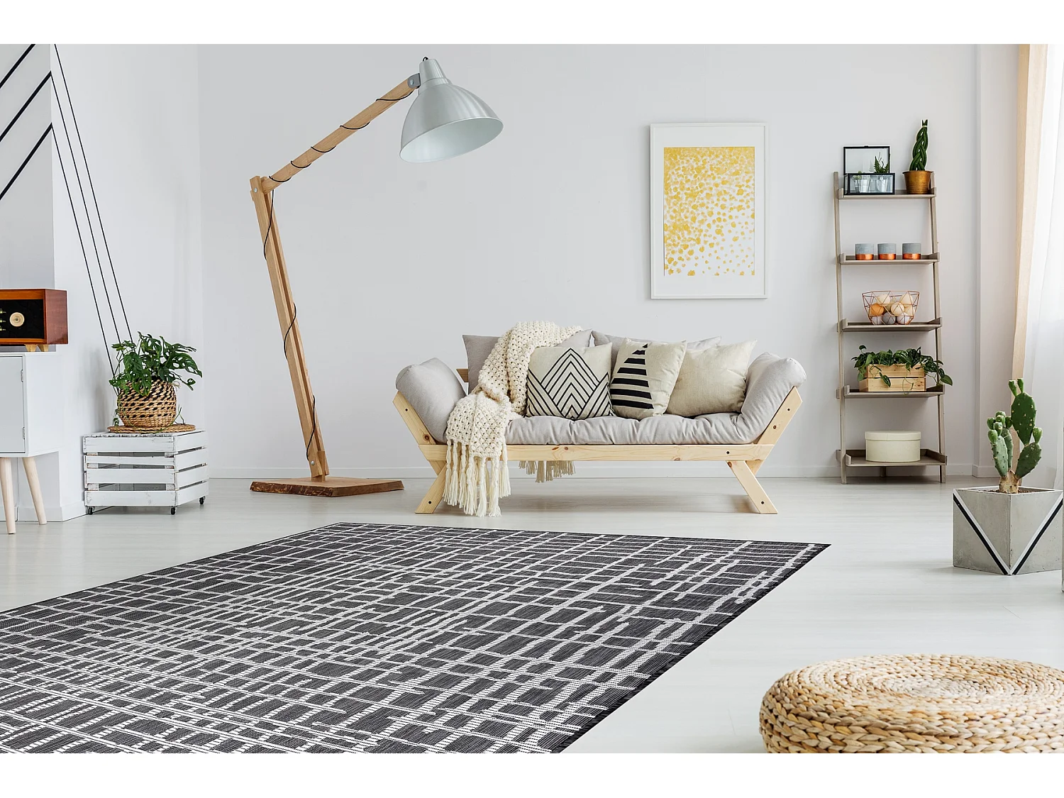 Sisal tapijt SISAL SION geruite , Lijnen 22144 plat te weven zwart / e 140x190 cm