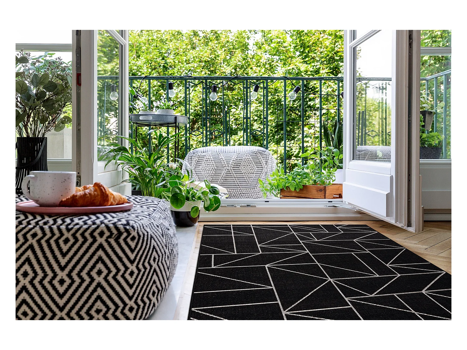 Sisal tapijt SISAL FLOORLUX 20605 ZWART / zilver Driehoek, GEOMETRISCH 200x290 cm