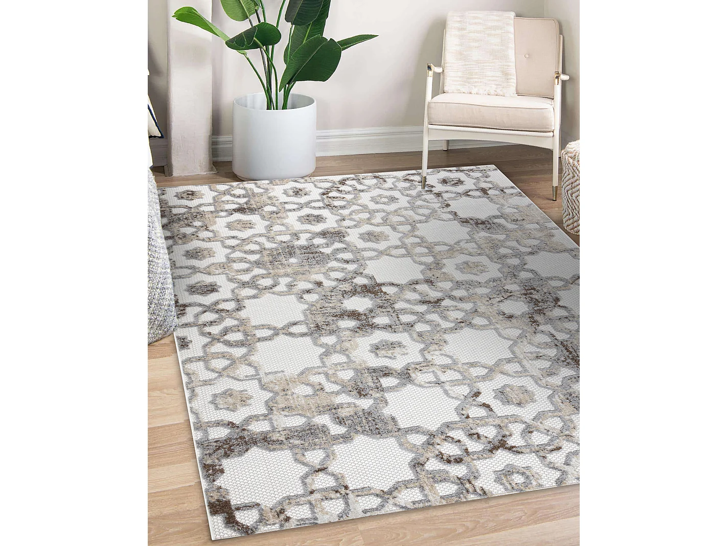 Tapis Structural SOLE D3882 Ornement - tissé à plat beige / gris  140x190 cm