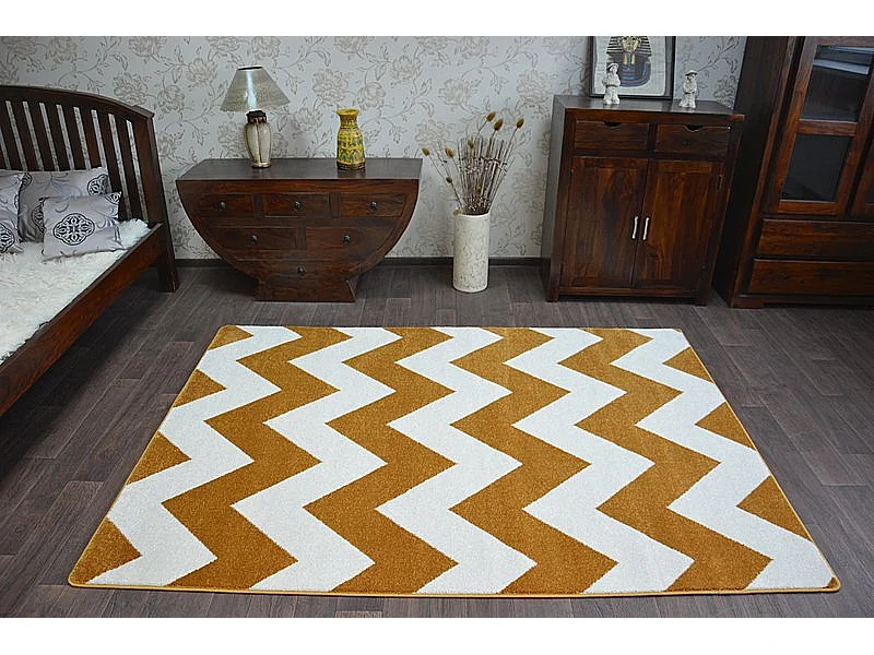 Tapijt SKETCH - FA66 goud / crèmee- Zigzag 80x150 cm