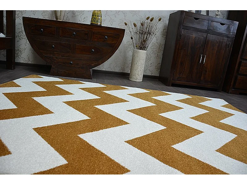 Tapijt SKETCH - FA66 goud / crèmee- Zigzag 80x150 cm