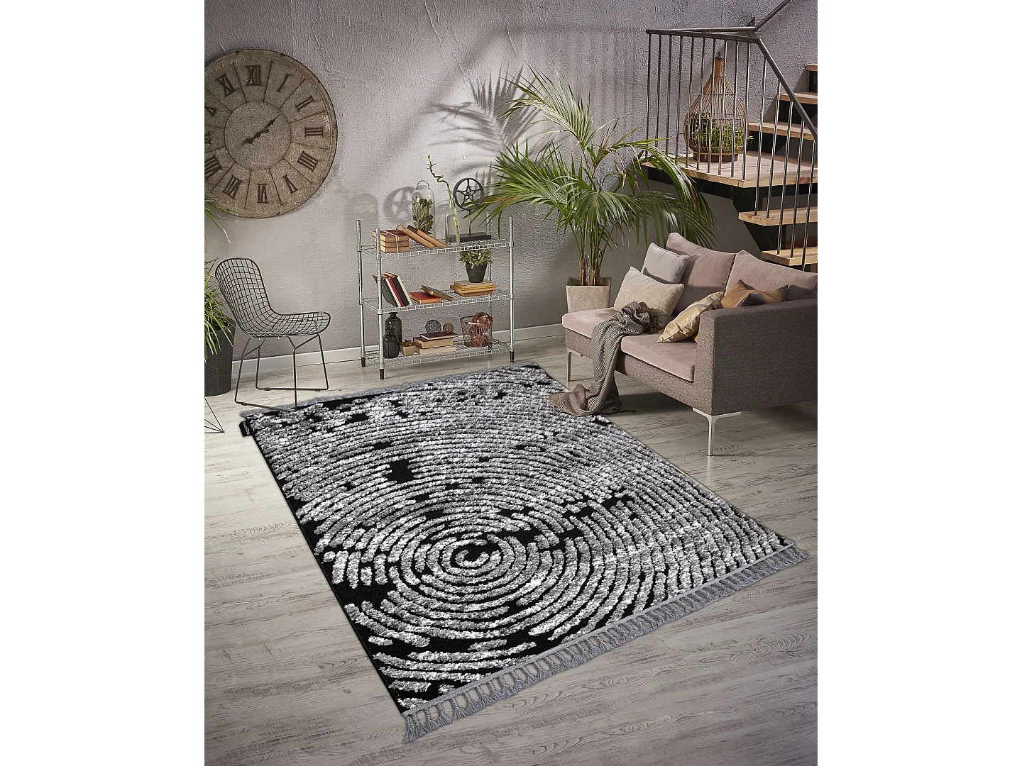 Tapijt MAROC G8499 zwart / witrand , Barber , marokkaanse shaggy 140x190 cm