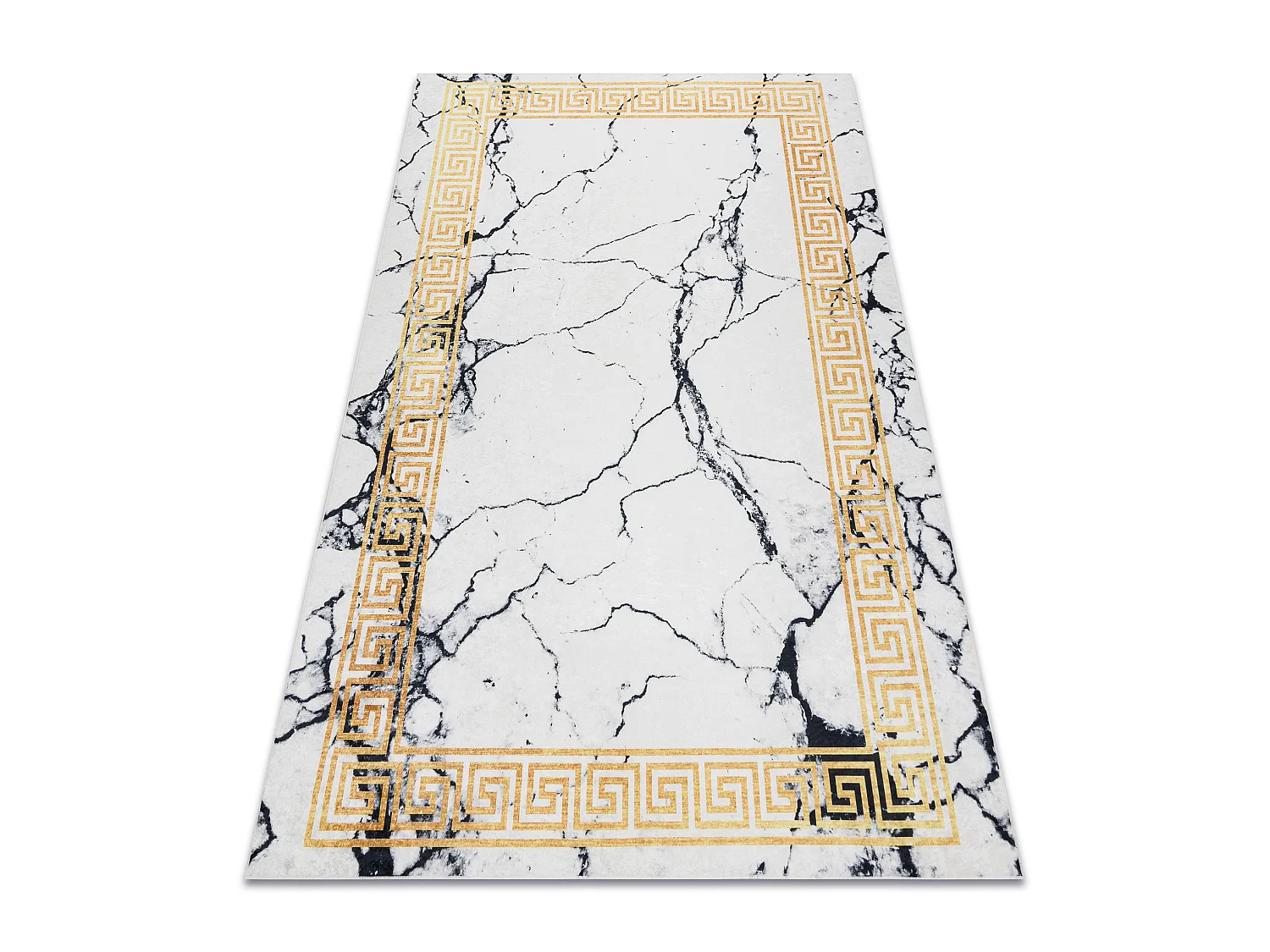 ANDRE 1126 tapijt wasbaar marmer, grieks antislip - wit / goud 80x150 cm