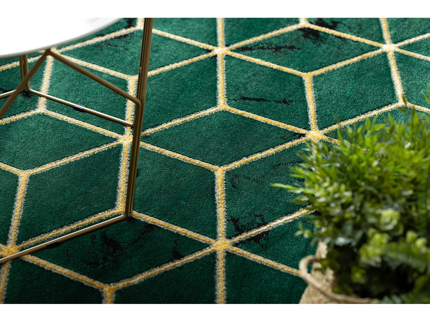 Tapis EMERALD exclusif 1014 glamour, élégant cube bouteille verte /  200x290 cm