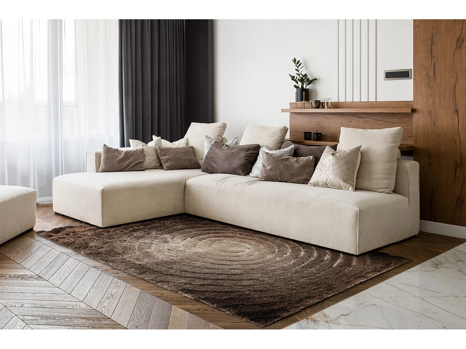 Tapijt shaggy FLIM 008-B7 modern, Wielen cirkels - Structureel, bruin 80x150 cm