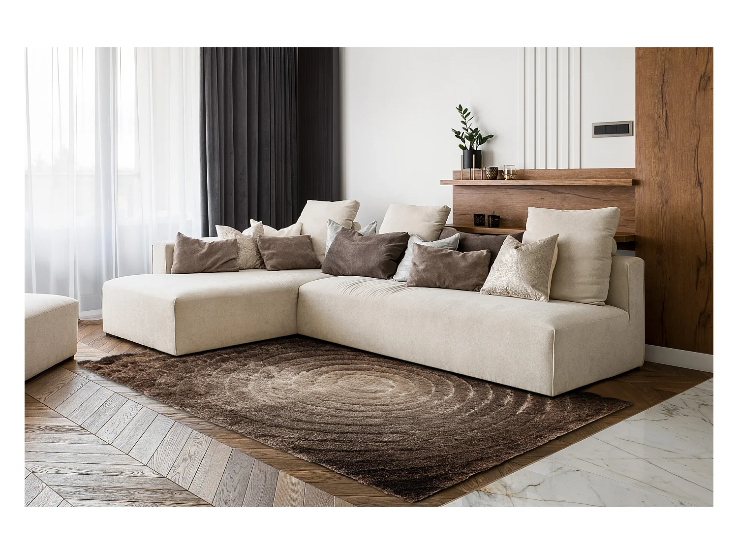 Tapis moderne FLIM 008-B7 shaggy, cercles - Structural marron 80x150 cm