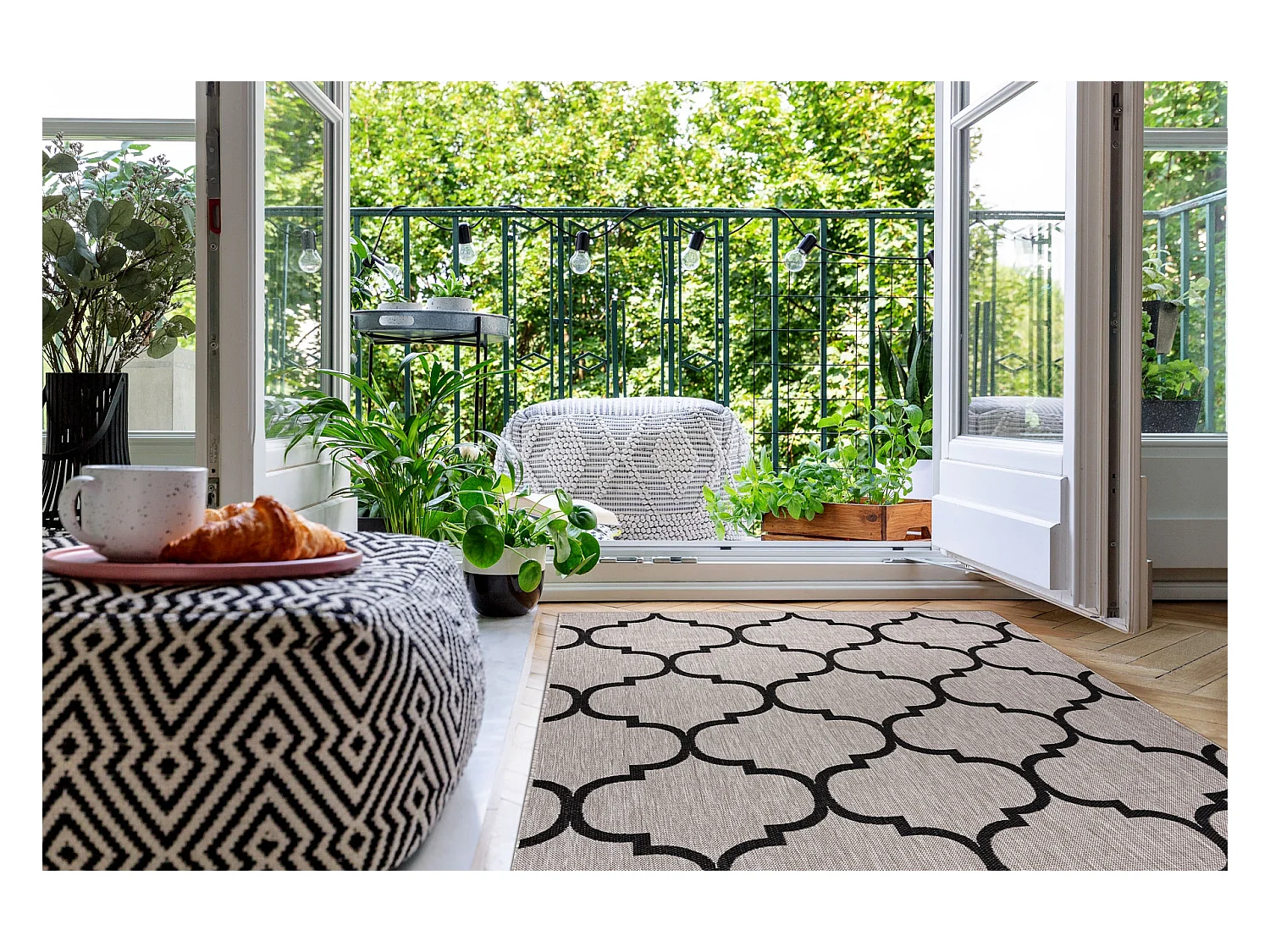 Sisal tapijt SISAL FLOORLUX 20608 , klaver Marokkaanse , trellis zilve 120x170 cm