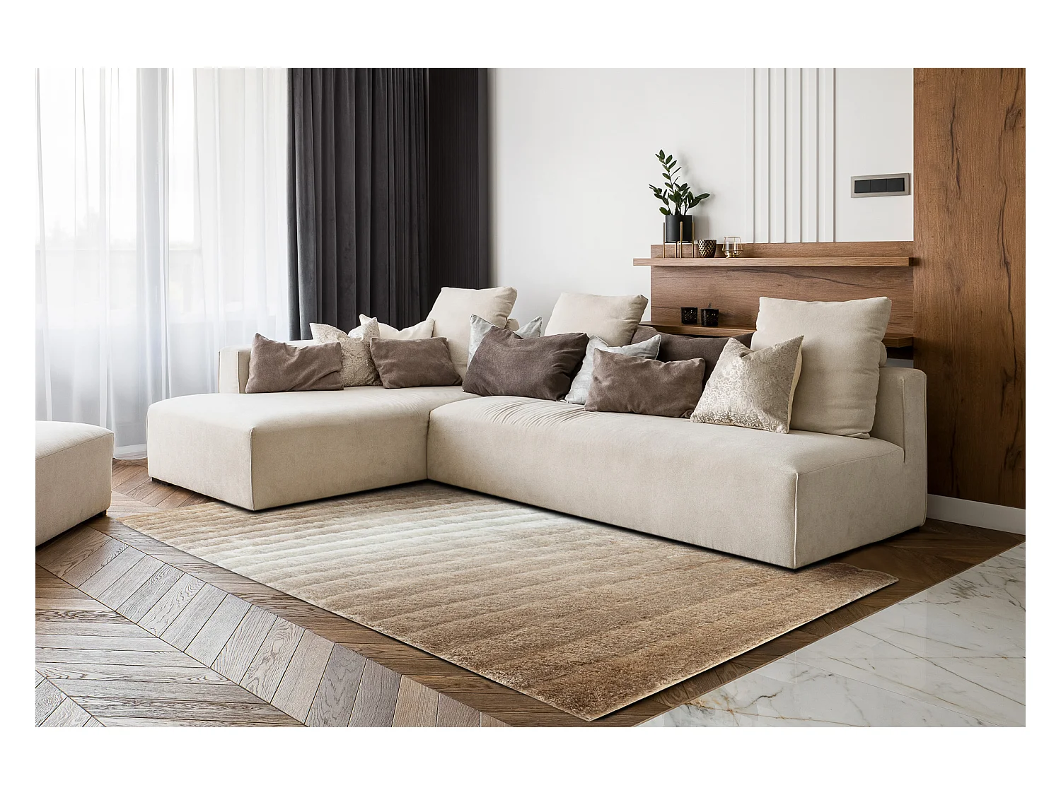 Tapijt shaggy FLIM 007-B2 modern, Strips - Structureel, beige 80x150 cm