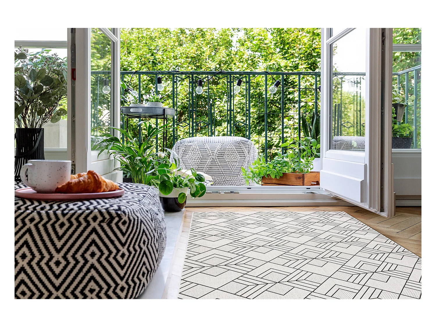 Tapis SIZAL FLAT 48731960 Carrés Losanges, geometrico crème / gris 140x200 cm