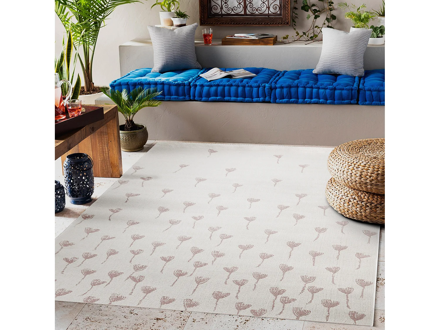 Sisal tapijt SISAL FLAT 48779/526 Bloemetje crème / rozekleuring 160x230 cm