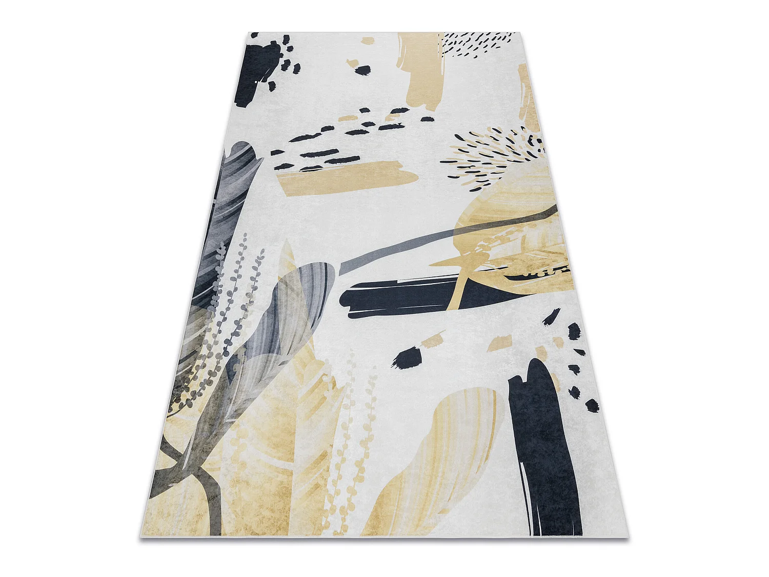ANDRE 1220 tapijt wasbaar Abstractie antislip - wit / geel 80x150 cm