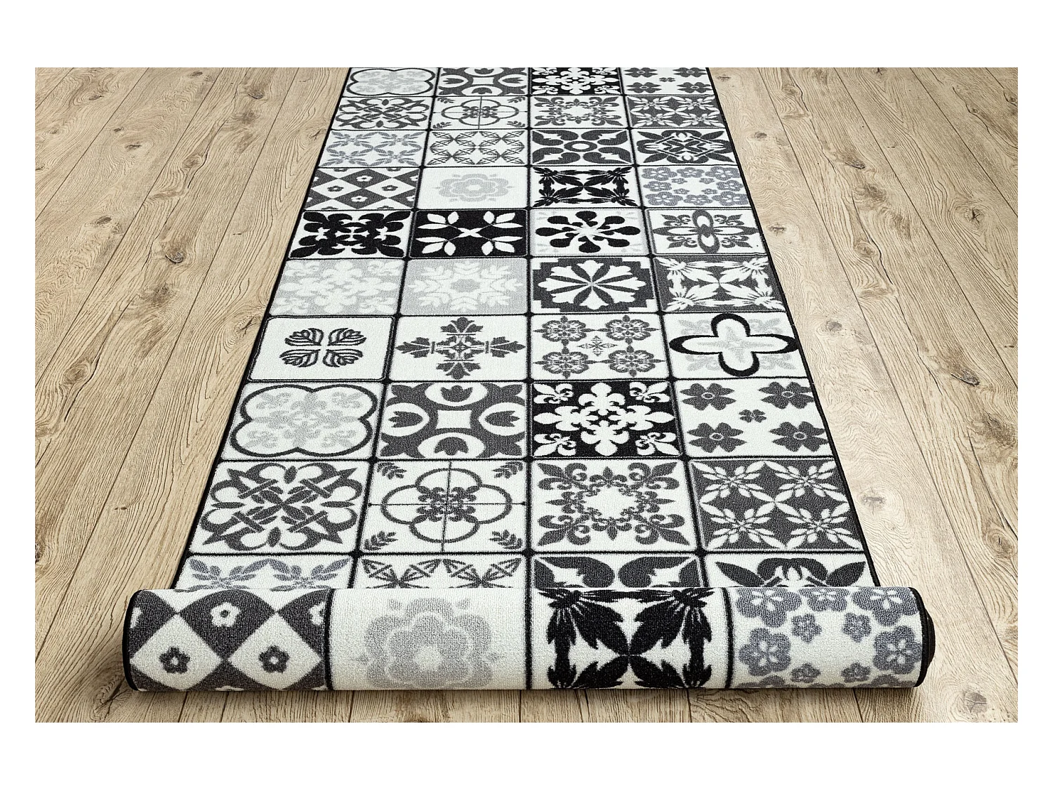 Vloerbekleding met rubber bekleed 120cm AZULEJO PATCHWORK, lissabon te 120x670 cm