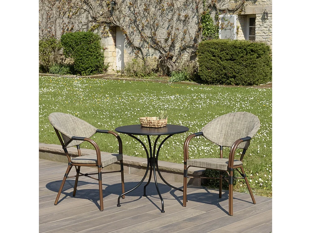 VIANNEY - Ensemble de jardin 2 pers. table diam 70cm, chaises grises