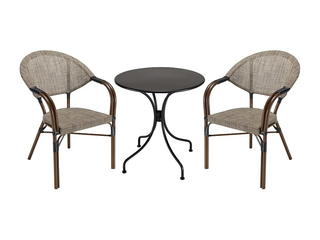 VIANNEY - Ensemble de jardin 2 pers. table diam 70cm, chaises grises