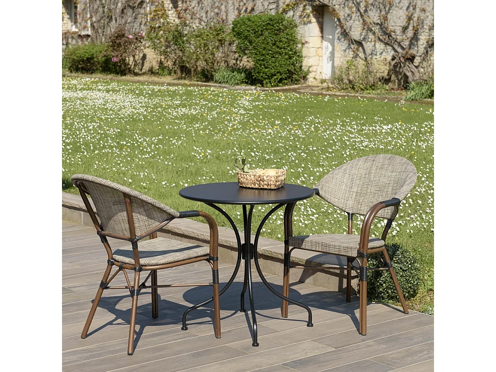 VIANNEY - Ensemble de jardin 2 pers. table diam 70cm, chaises grises