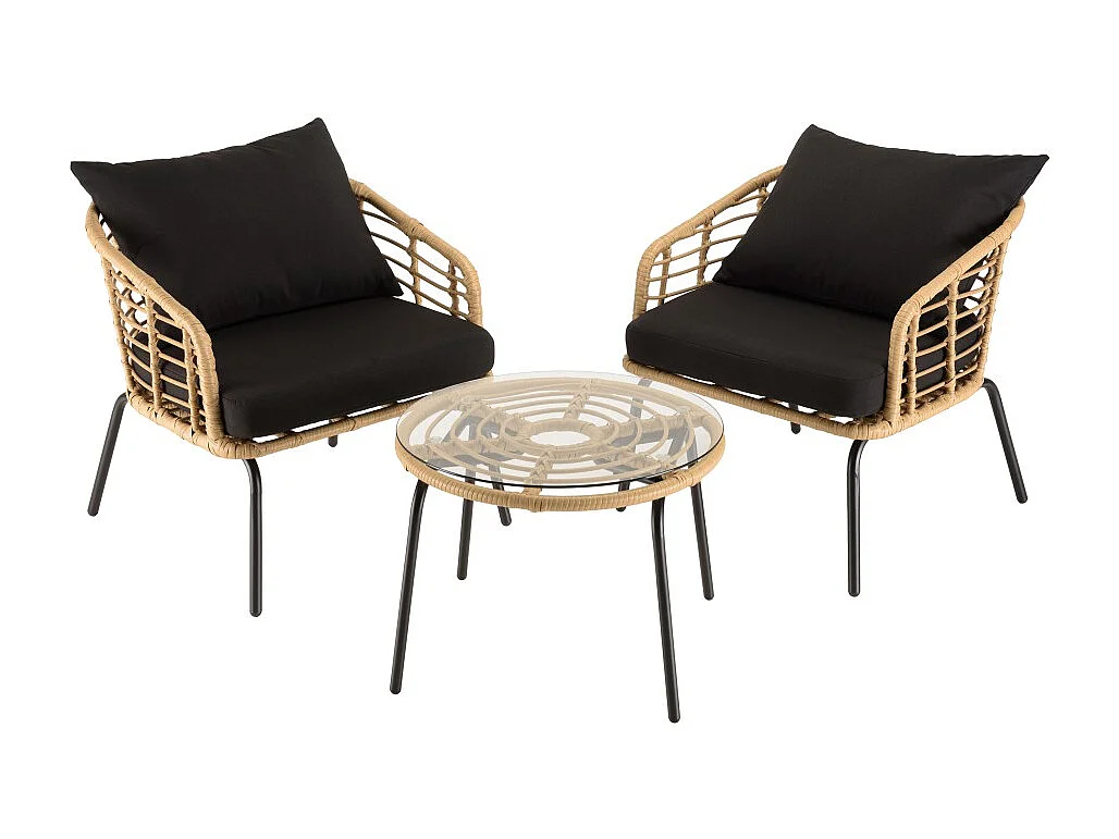 MALO - Ensemble de 2 fauteuils rotin synthétique et table basse ronde
