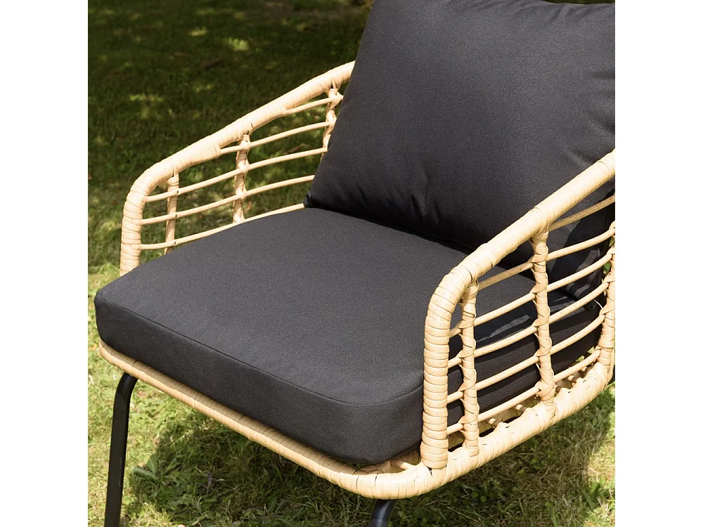 MALO - Ensemble de 2 fauteuils rotin synthétique et table basse ronde