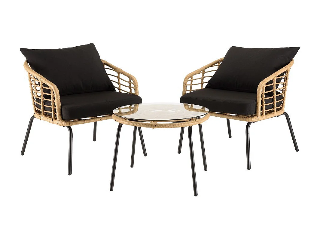 MALO - Ensemble de 2 fauteuils rotin synthétique et table basse ronde