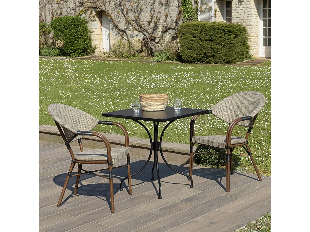 VIANNEY - Ensemble de jardin -table 70x70cm et 2 chaises grises