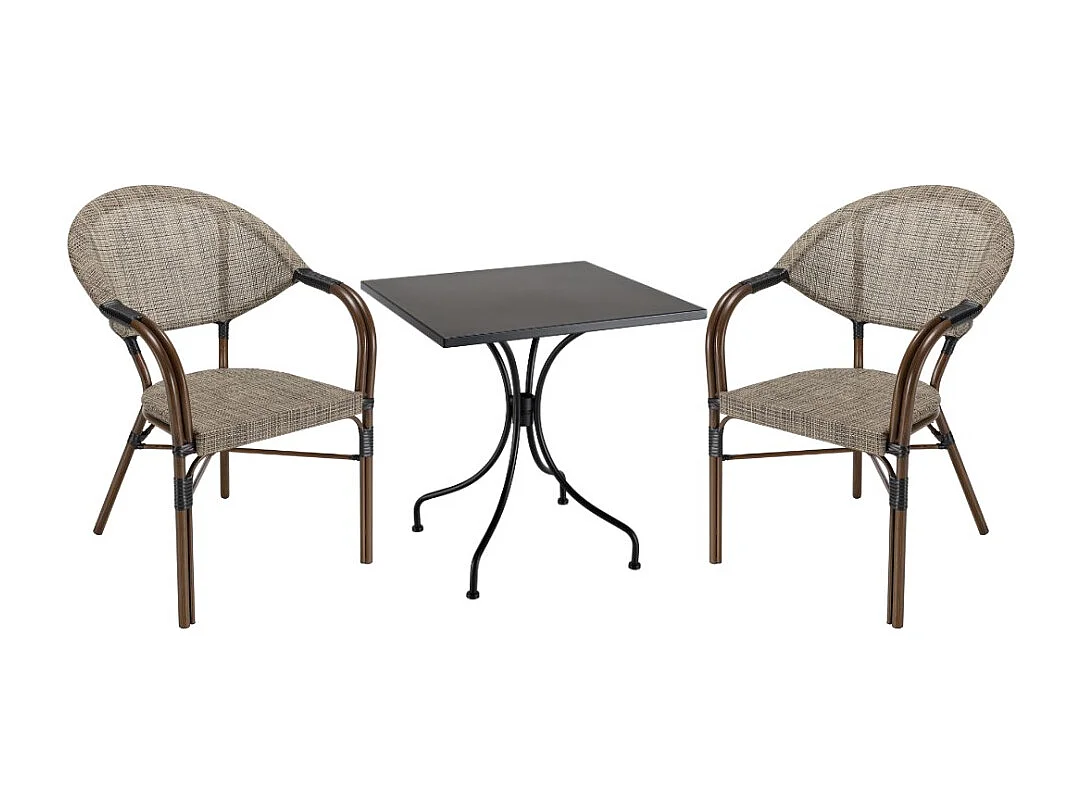 VIANNEY - Ensemble de jardin -table 70x70cm et 2 chaises grises