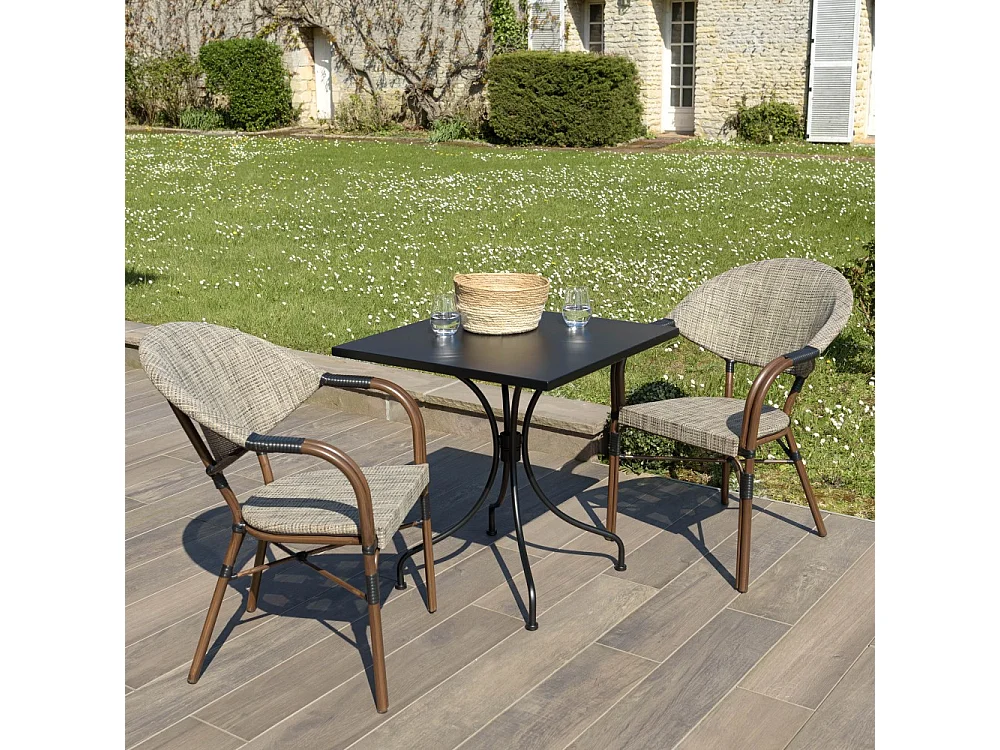 VIANNEY - Ensemble de jardin -table 70x70cm et 2 chaises grises