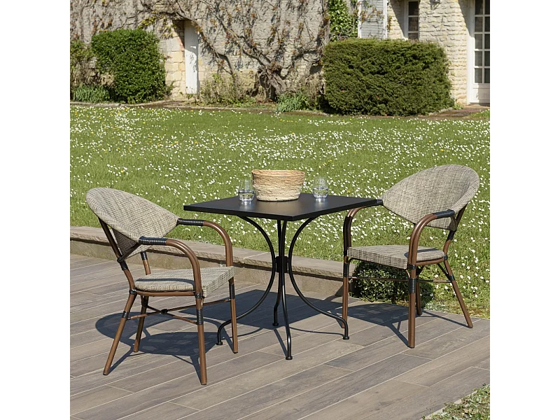 VIANNEY - Ensemble de jardin -table 70x70cm et 2 chaises grises