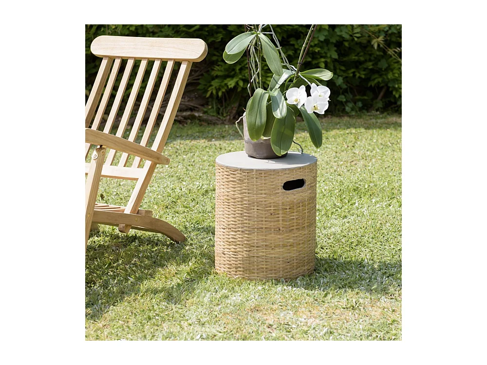 HECTOR - Table d'appoint ronde plat. en béton socle en bambou