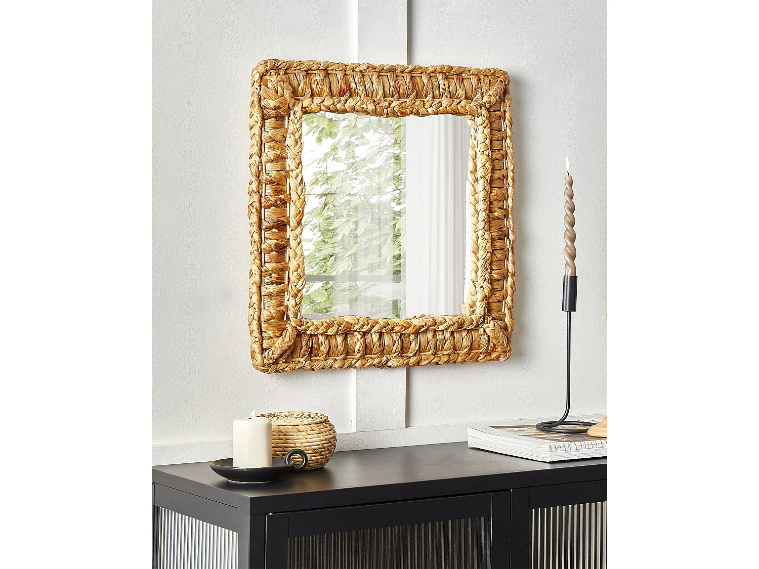 Wandspiegel LANGLI 52 cm 52 cm Geflecht Naturfarben