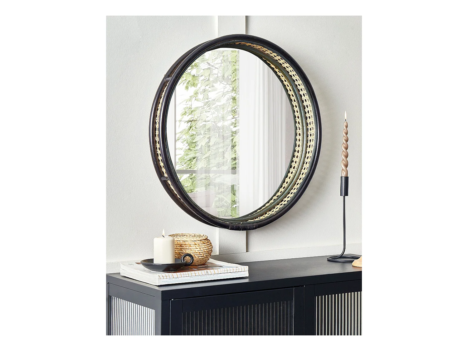 Wandspiegel DAKSA 60 cm 60 cm Rattan Schwarz