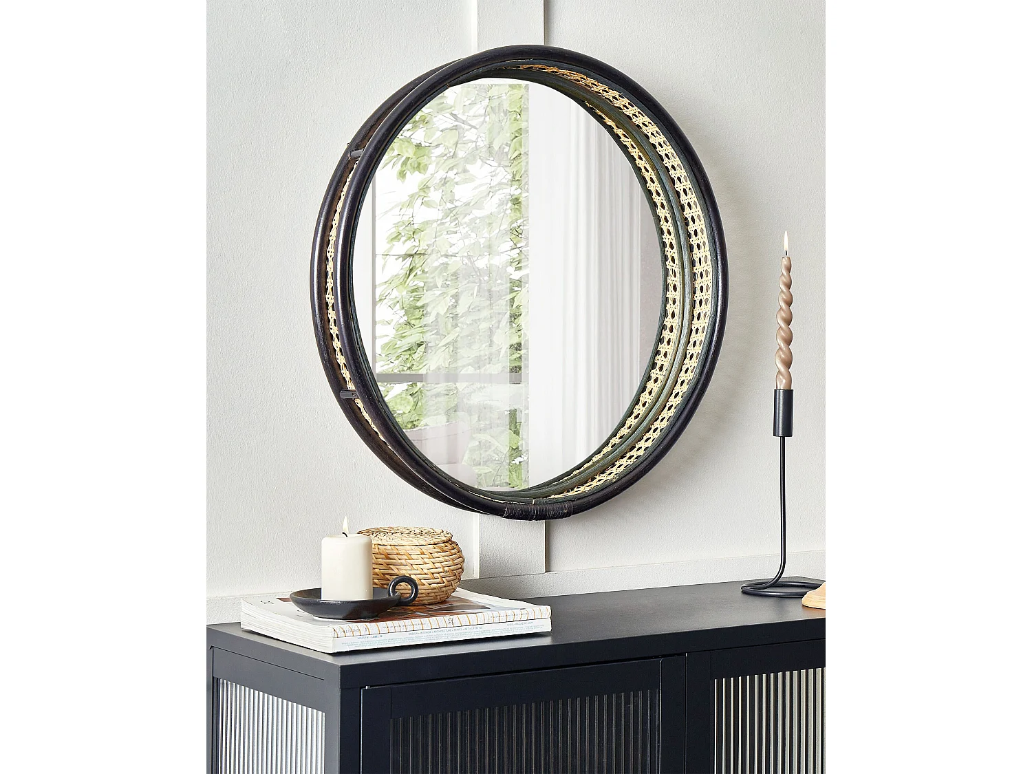 Wandspiegel DAKSA 60 cm 60 cm Rattan Schwarz