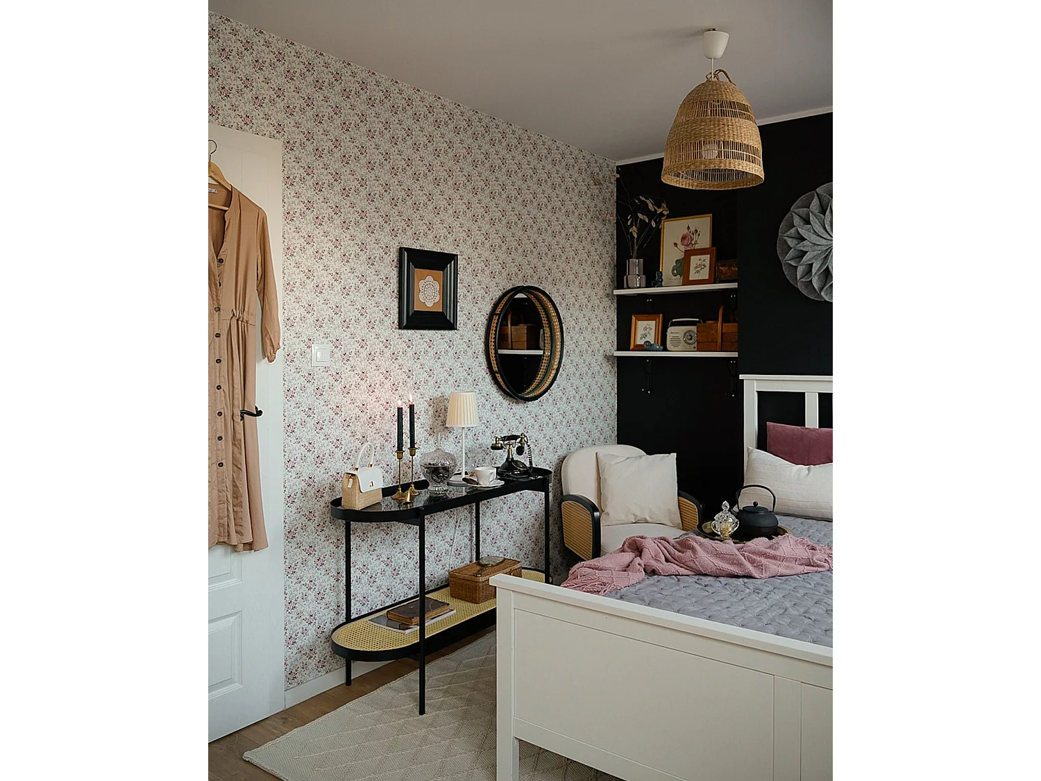 Wandspiegel DAKSA 60 cm 60 cm Rattan Schwarz