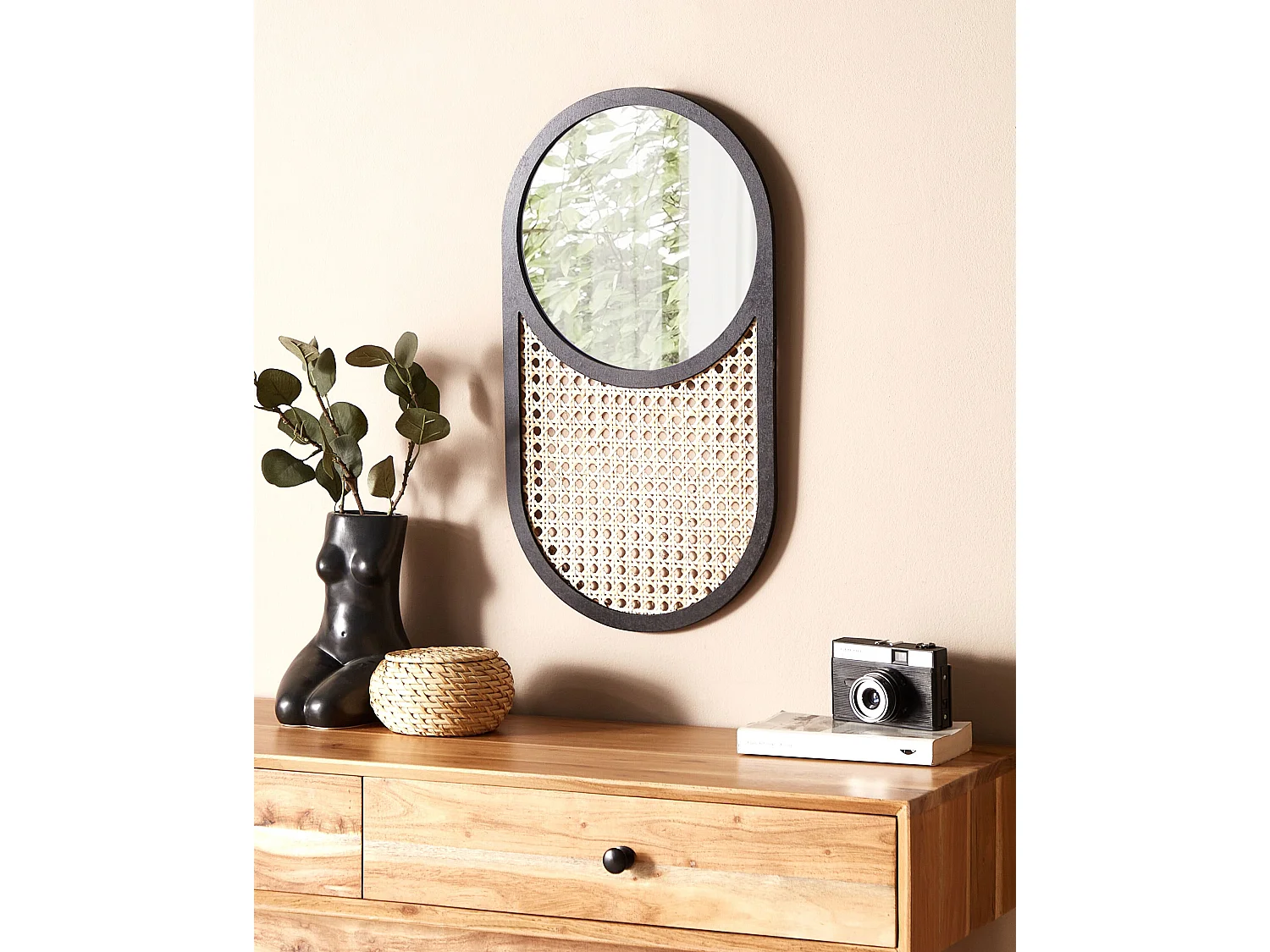 Wandspiegel BALEAL 30 cm 56 cm Rattan Naturfarben