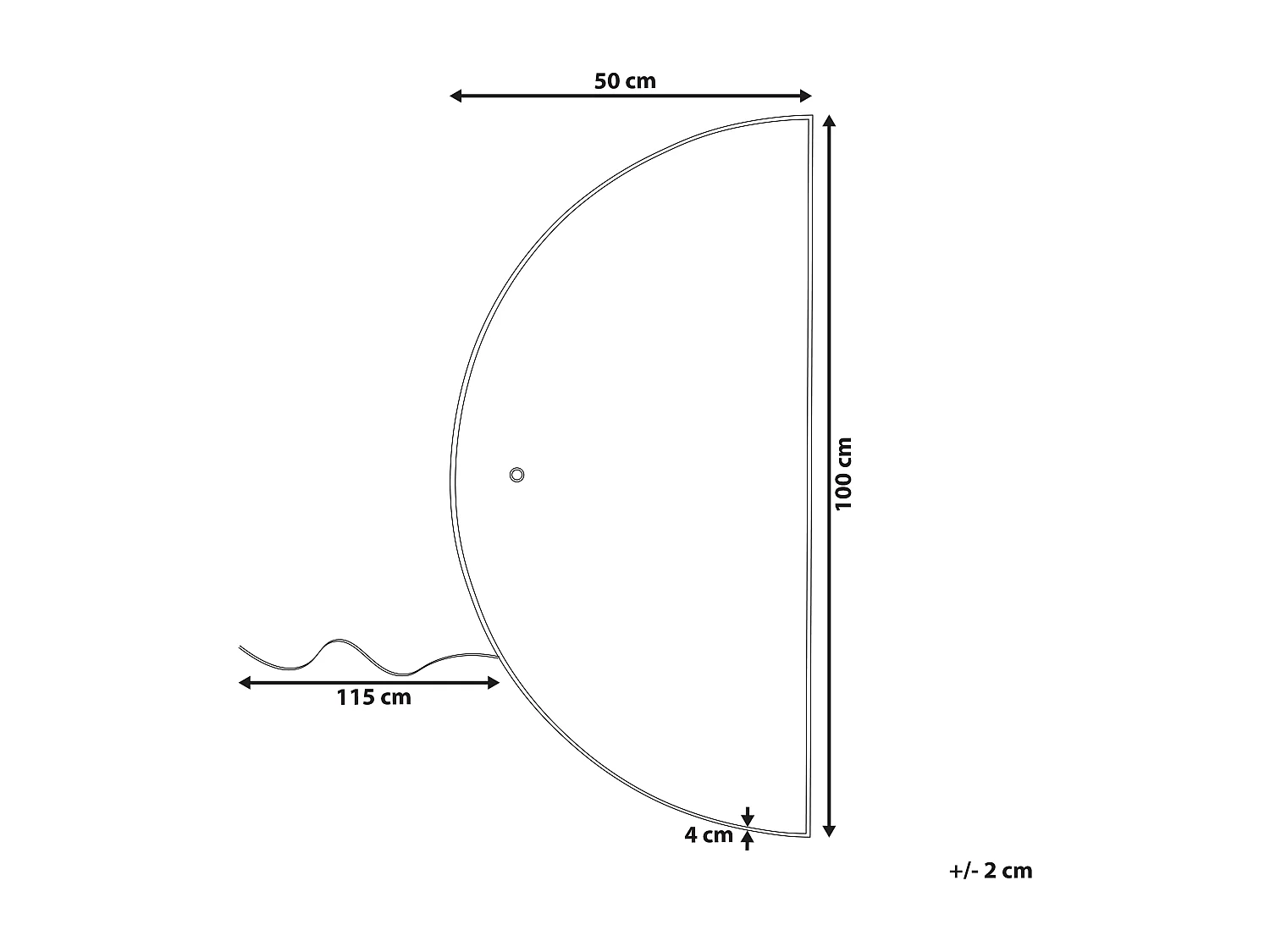 Badspiegel mit LED-Beleuchtung silber 50 x 100 cm halbrund für Badezimmer Loue