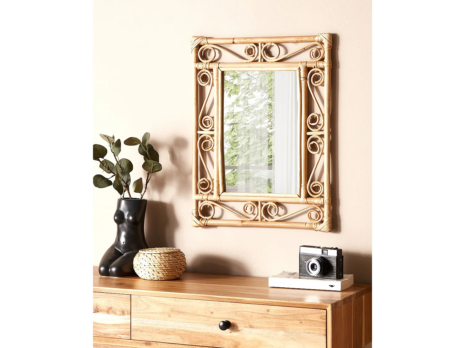 Miroir AMANU 41 cm 52 cm Rotin Naturel