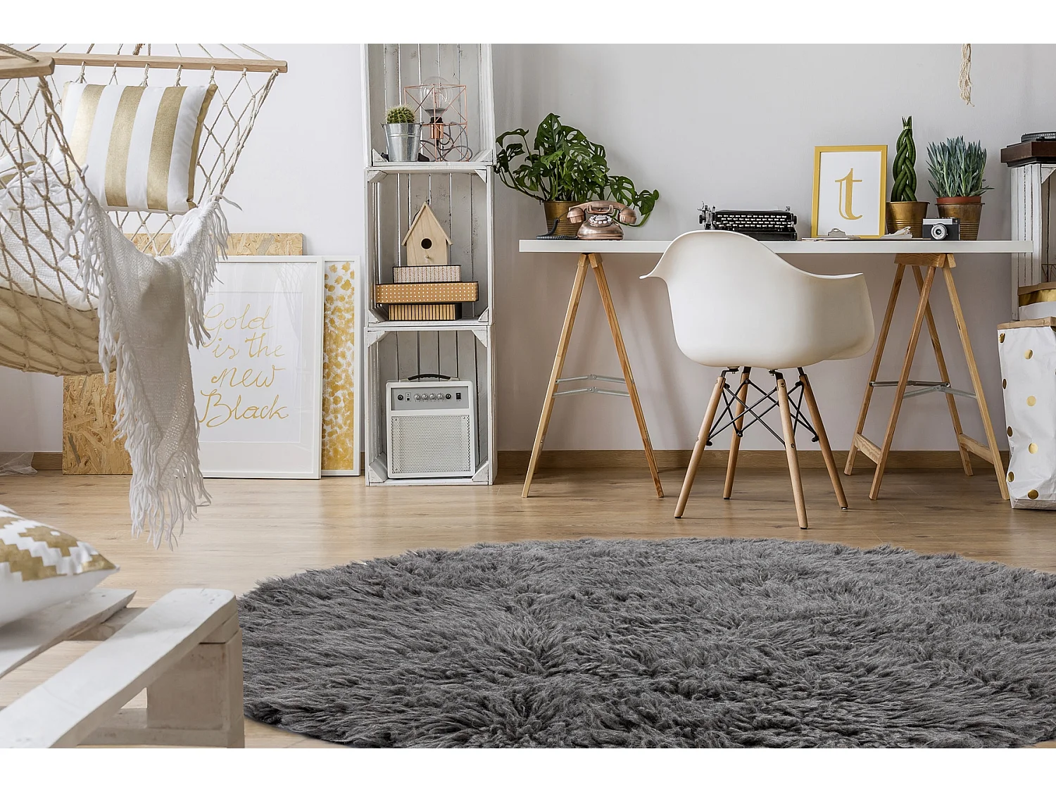 FLOKATI EN LAINE cercle gris cercle 110 cm