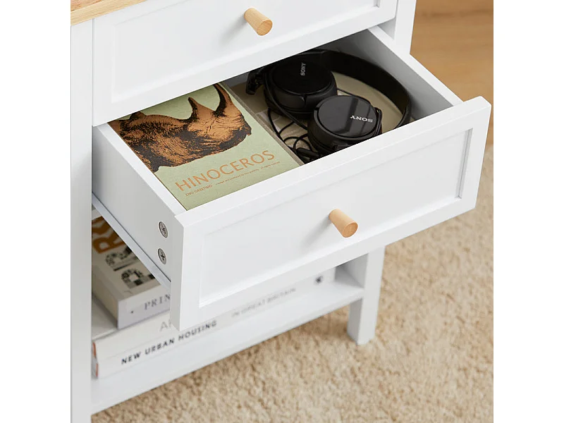 SoBuy FBT126-WN Table de Chevet avec 2 Tiroirs, Table de Nuit, Bout de Canapé, Table d'Appoint, Table Téléphone, Table de Café