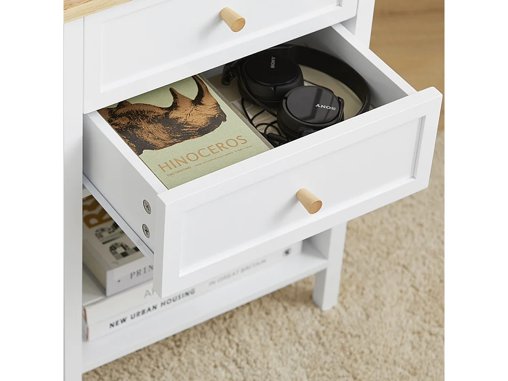 SoBuy FBT126-WN Table de Chevet avec 2 Tiroirs, Table de Nuit, Bout de Canapé, Table d'Appoint, Table Téléphone, Table de Café