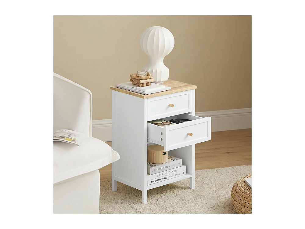 SoBuy FBT126-WN Table de Chevet avec 2 Tiroirs, Table de Nuit, Bout de Canapé, Table d'Appoint, Table Téléphone, Table de Café