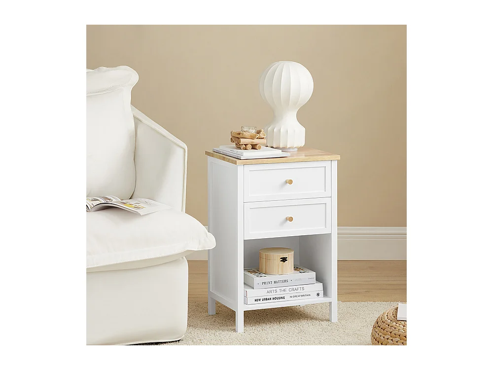 SoBuy FBT126-WN Table de Chevet avec 2 Tiroirs, Table de Nuit, Bout de Canapé, Table d'Appoint, Table Téléphone, Table de Café