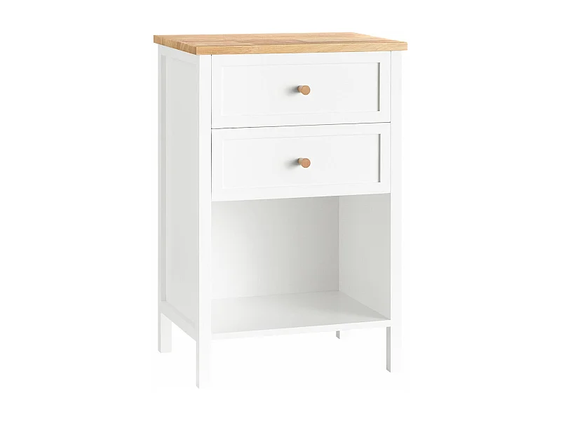 SoBuy Nachtkastje met 2 lades, nachtkastje, bijzettafel, bijzettafel, telefoontafel, salontafel voor woonkamer, slaapkamer, kantoor, wit, L40xP30xH60cm, FBT126-WN