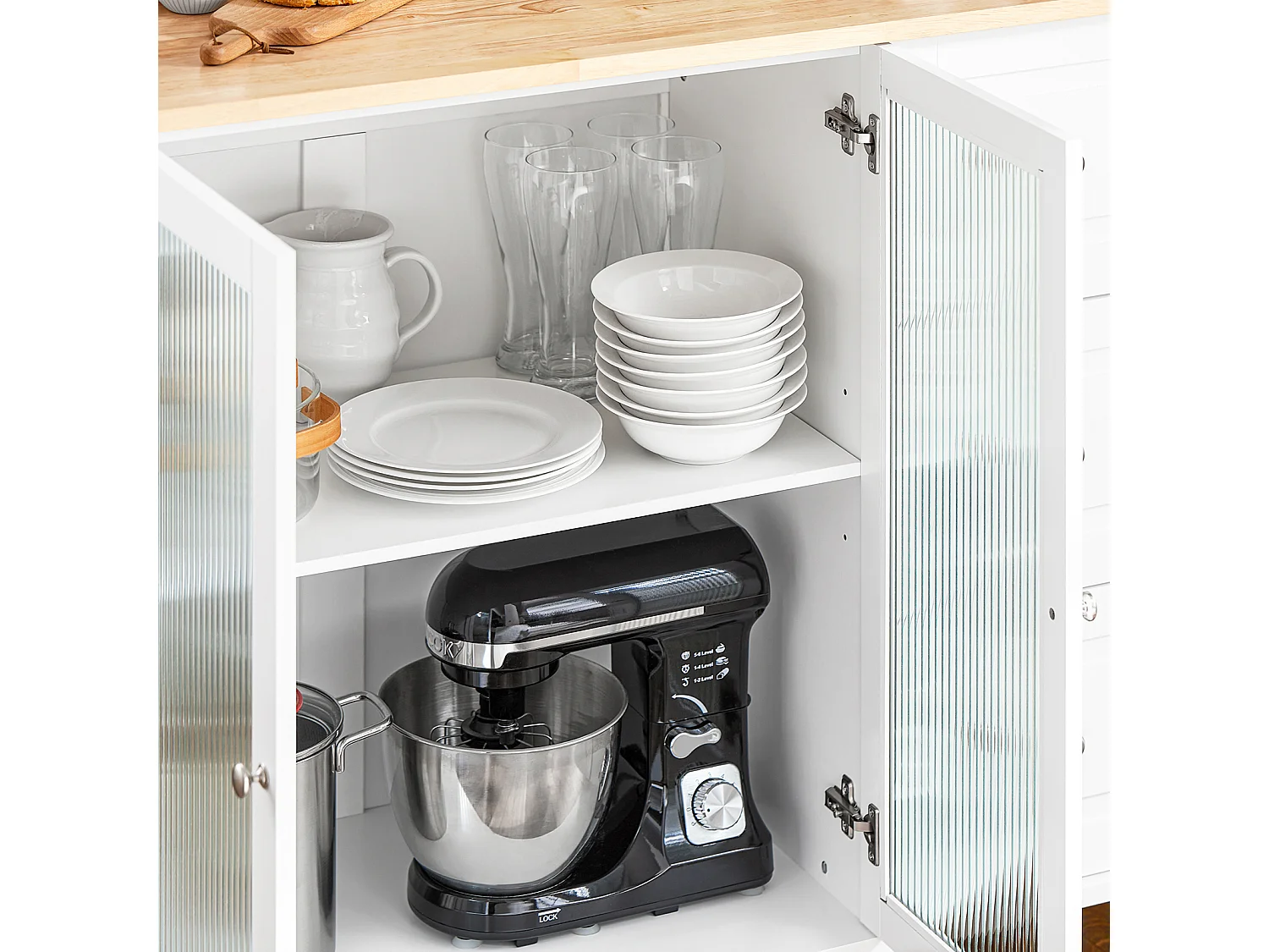 SoBuy Keukentrolley op wielen Keukeneiland Serveerwagen Buffetkast Keukenkast met 3 Laden, 2 Deuren, Kruidenrek en Handdoekenrek, 128x46x92 cm, FKW120-WN