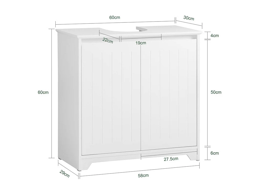 SoBuy Mobile Sottolavabo Con 2 Ante Pieghevoli Mobile Bagno Mobile Lavabo Bianco 60x30x60cm BZR108-II-W