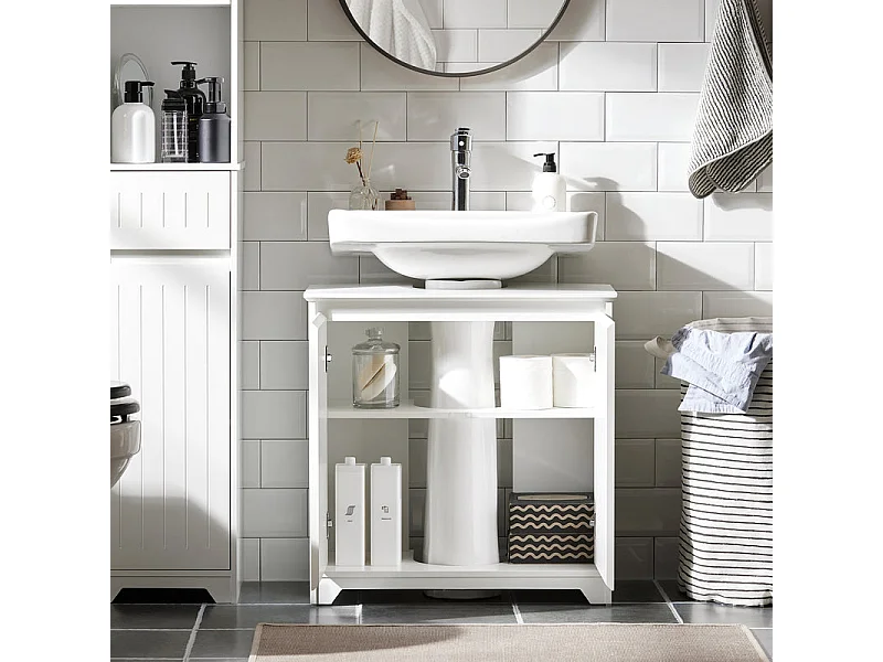 SoBuy BZR108-II-W Meuble sous Lavabo de Salle de Bain, Meuble sous évier, Meuble sous Vasque, Meuble évier de Cuisine avec 2 Portes