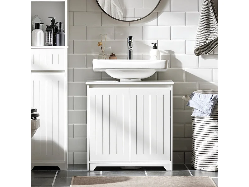 SoBuy BZR108-II-W Meuble sous Lavabo de Salle de Bain, Meuble sous évier, Meuble sous Vasque, Meuble évier de Cuisine avec 2 Portes