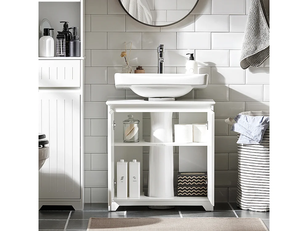 SoBuy BZR108-II-W Meuble sous Lavabo de Salle de Bain, Meuble sous évier, Meuble sous Vasque, Meuble évier de Cuisine avec 2 Portes