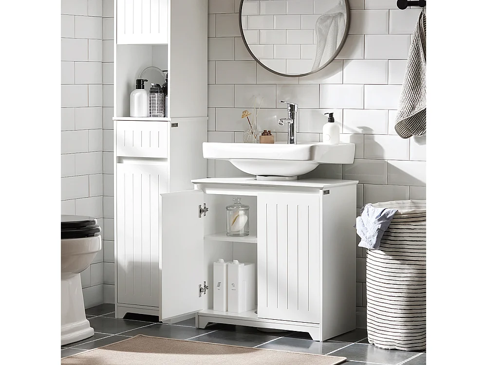 SoBuy BZR108-II-W Meuble sous Lavabo de Salle de Bain, Meuble sous évier, Meuble sous Vasque, Meuble évier de Cuisine avec 2 Portes