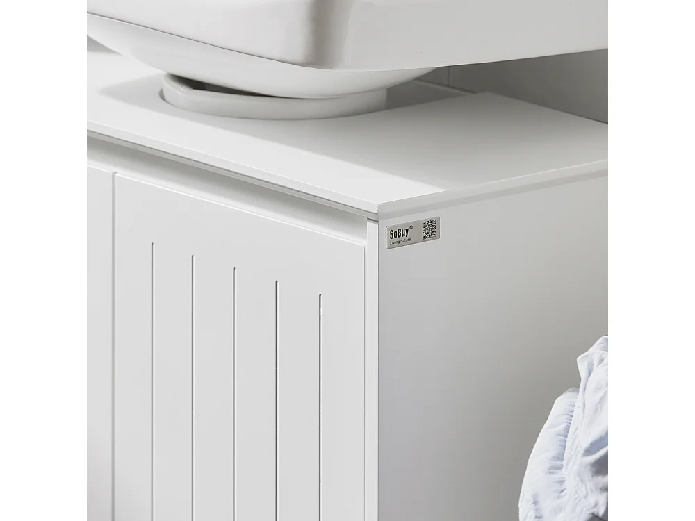 SoBuy BZR108-II-W Meuble sous Lavabo de Salle de Bain, Meuble sous évier, Meuble sous Vasque, Meuble évier de Cuisine avec 2 Portes