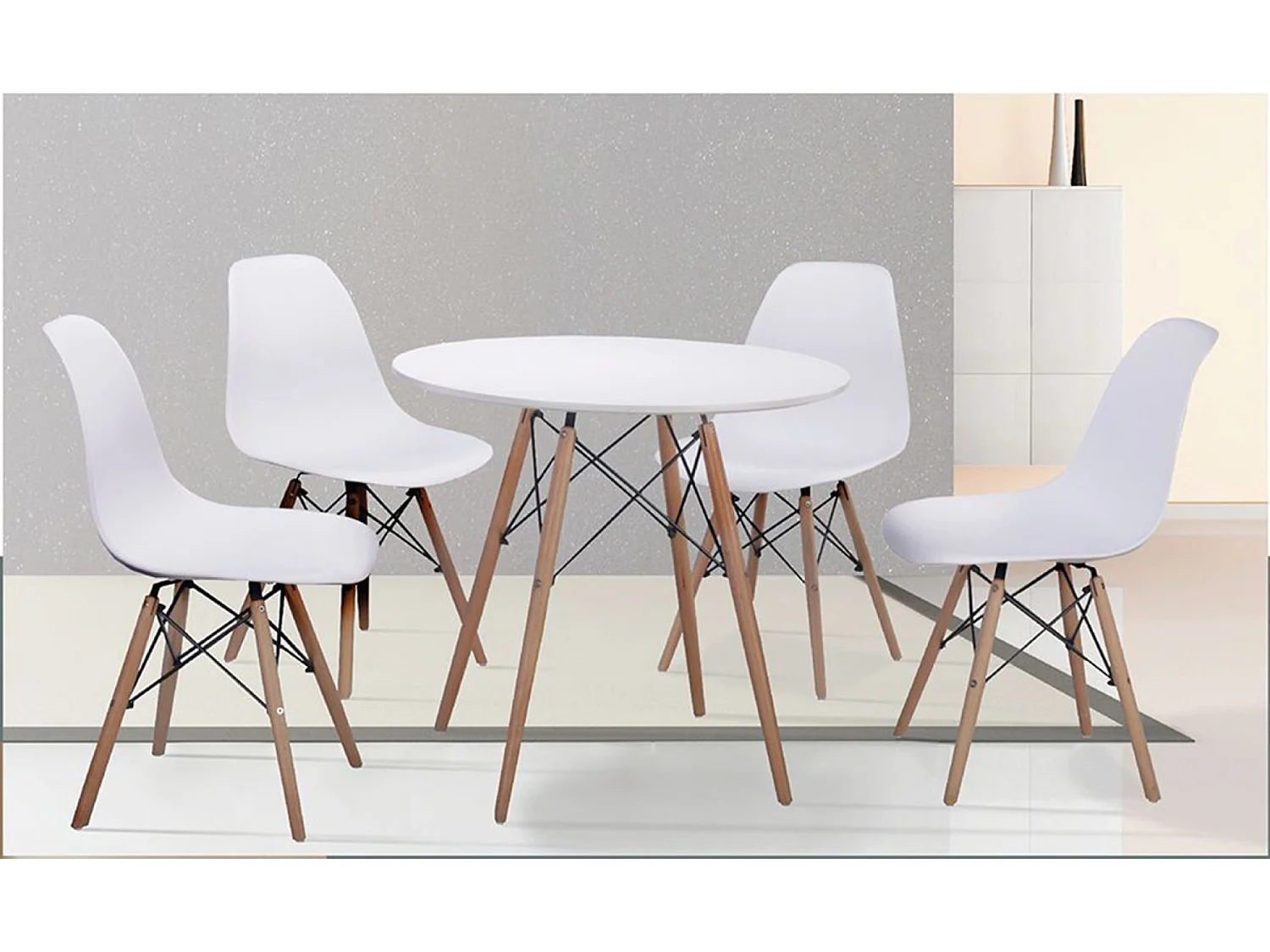 Ensemble de table à manger rectangulaire + lot de 4 chaises coloris blanc