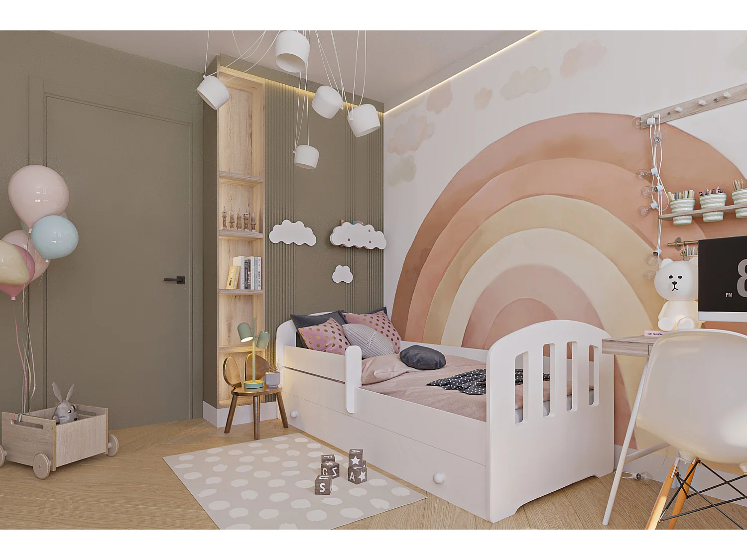 Cama Infantil com Colchão Felix Gaveta Barreira KOBI Branco (160x80cm)