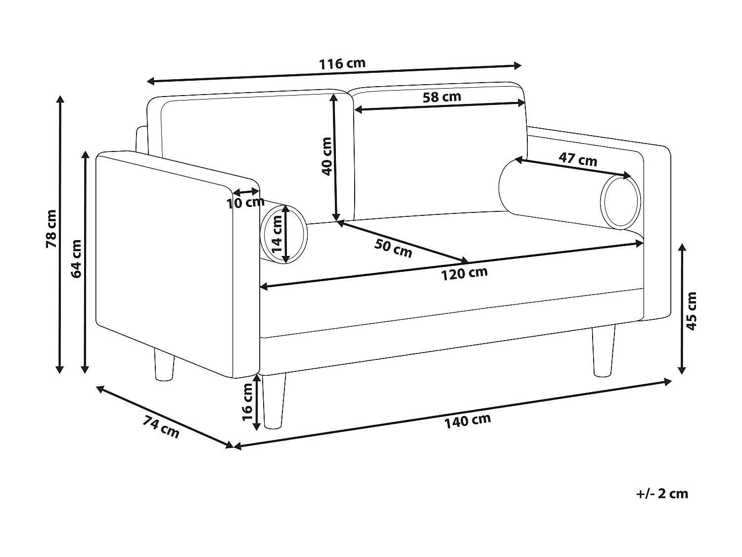Sofa NURMO Stoff Hellbeige 2-Sitzer